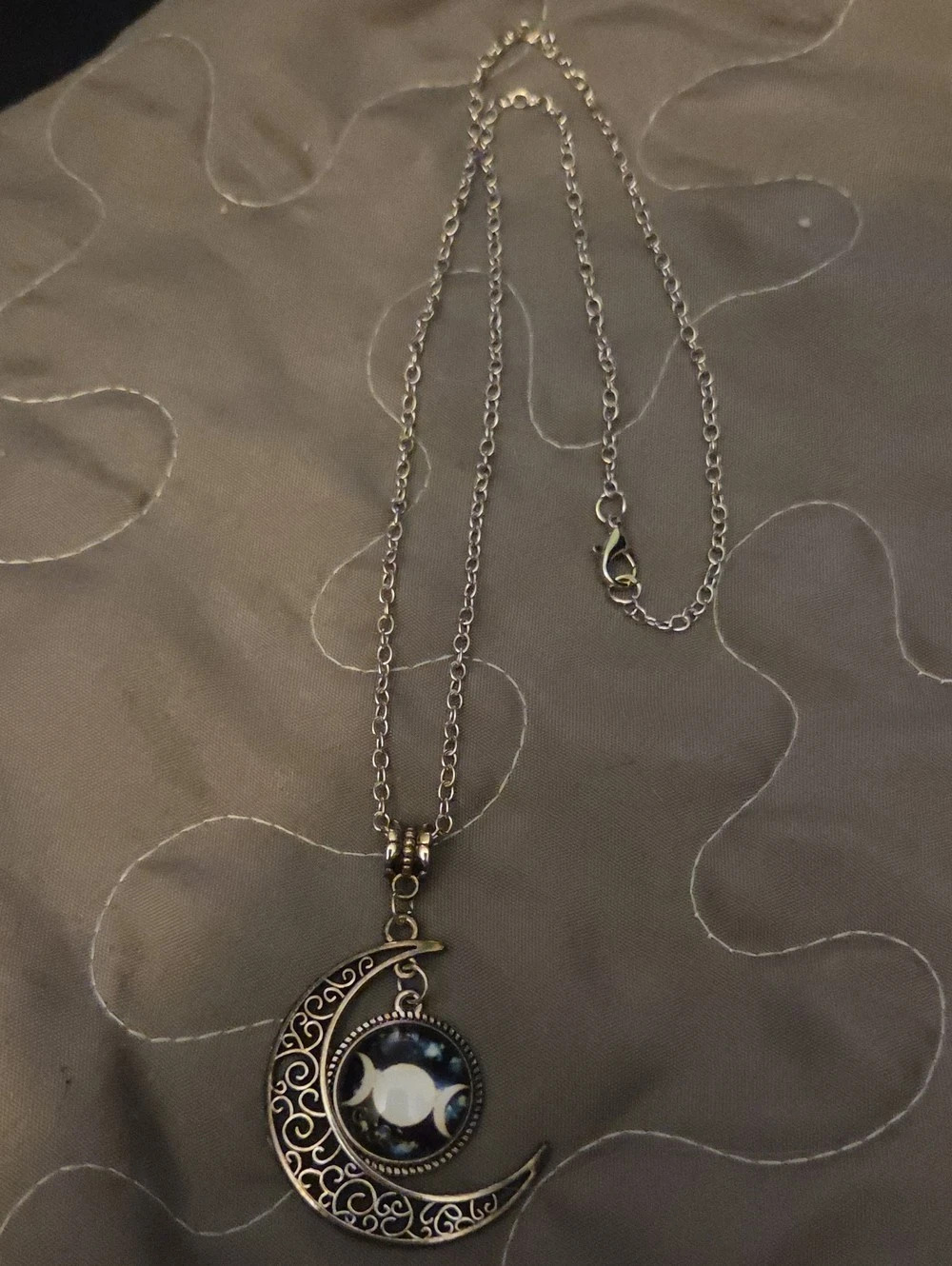 Crescent Moon Pendant Necklace in Black & Silver
